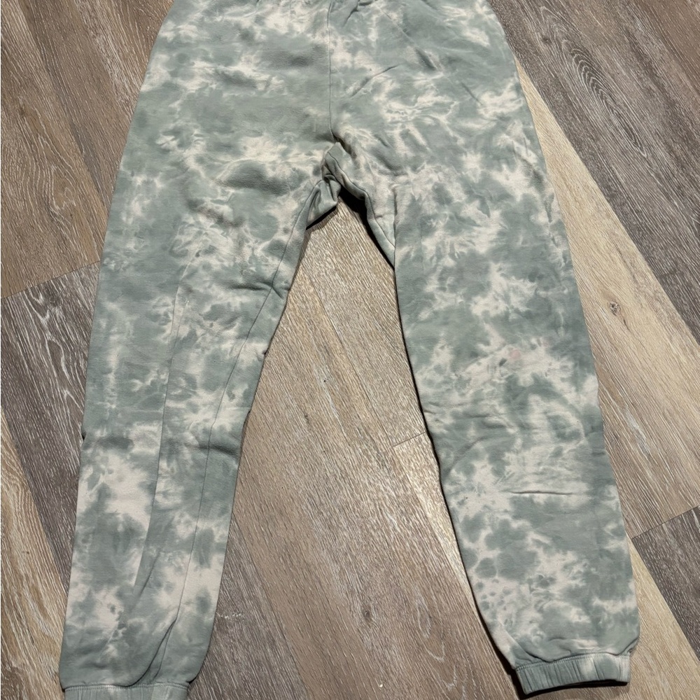 Green and White Track Pants with Tapered Leg